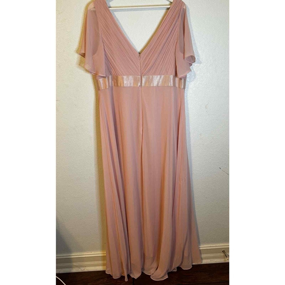 Ever Pretty Womens 1XL Pink Chiffon Pleated V‎ Neck Flutter Sleeve Maxi Dress